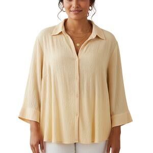 Vintage 90s ALC At Last Classics Crinkle Rayon Button Down Shirt 3X Plus Yellow